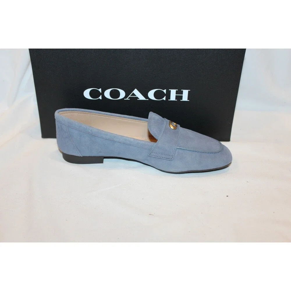 COACH SCULPT C LOGO SLIP ON DRIVER SUEDE LOAFER MOCASSINS LT DENIM SZ 8.5 NEW